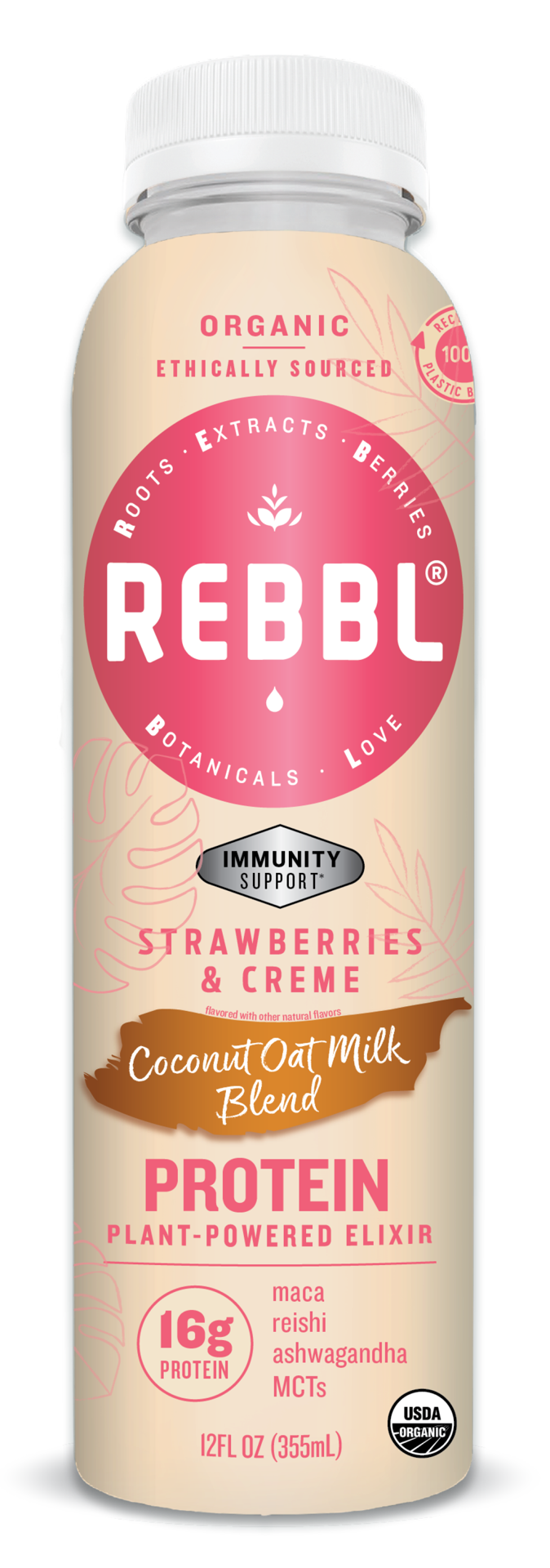 slide 1 of 1, Rebbl Inc Organic Protein Plant-Based Elixir Strawberries & Crème, 12 oz, 12 oz