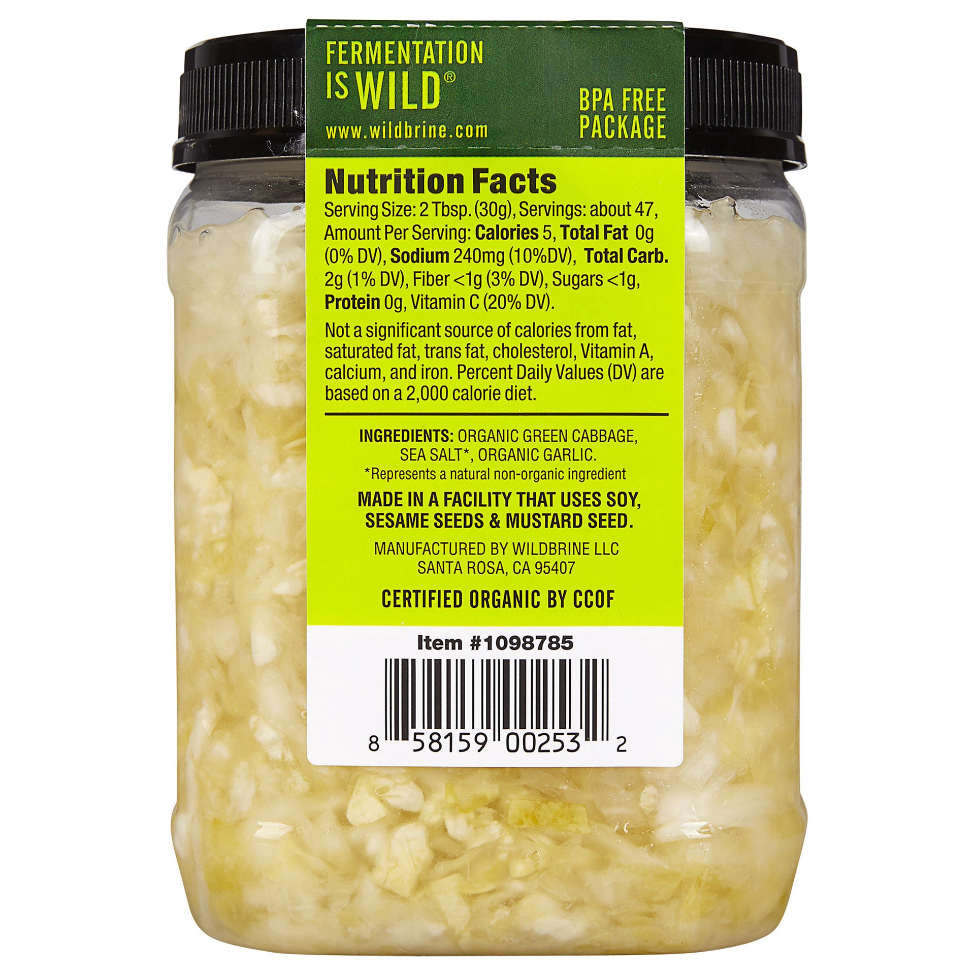 slide 2 of 2, Wildbrine Fermented Foods Wildbrine Raw Organic Sauerkraut, 50 oz, 