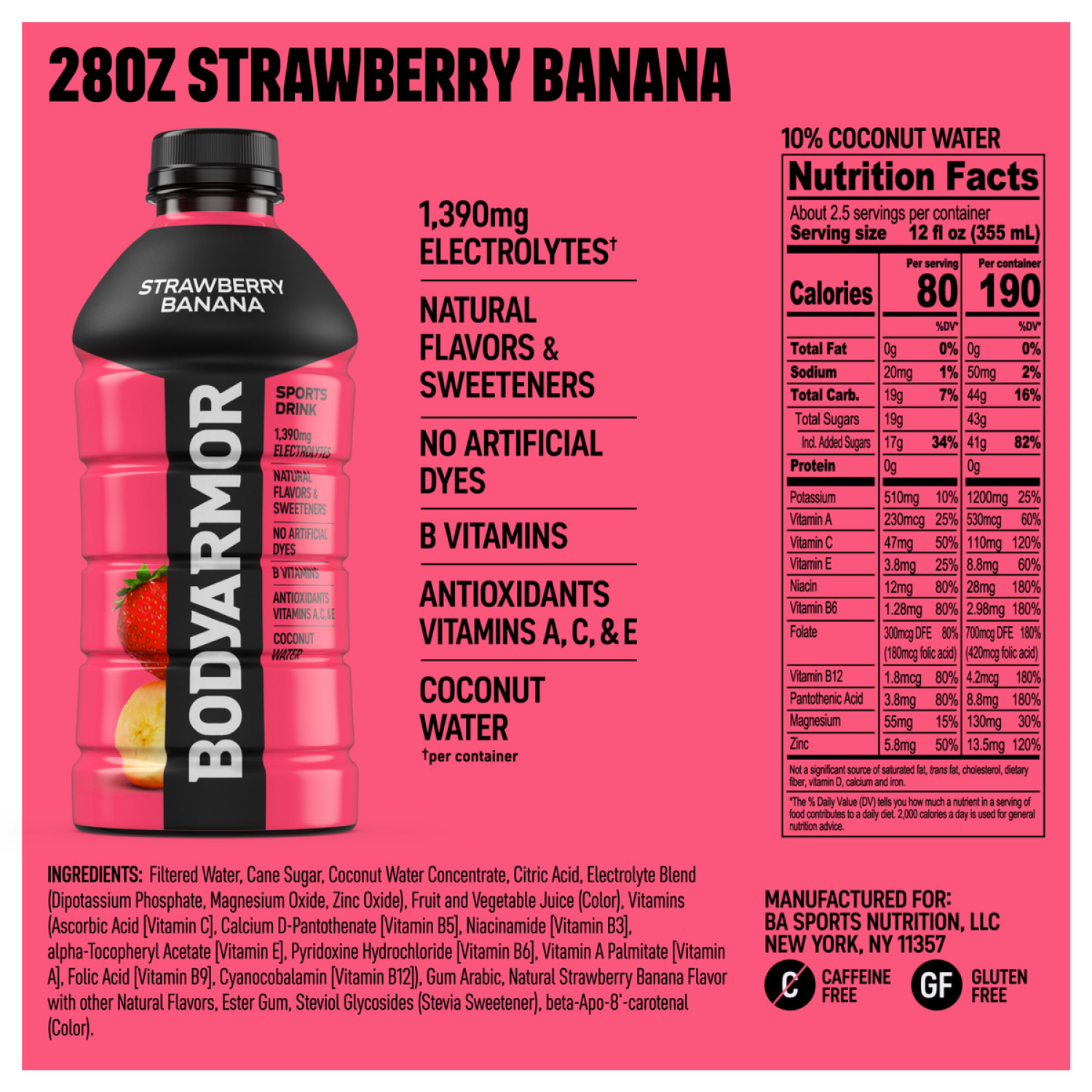 slide 6 of 6, BODYARMOR Strawberry Banana Electrolyte Sports Drink, 28 fl oz Bottle, 28 fl oz