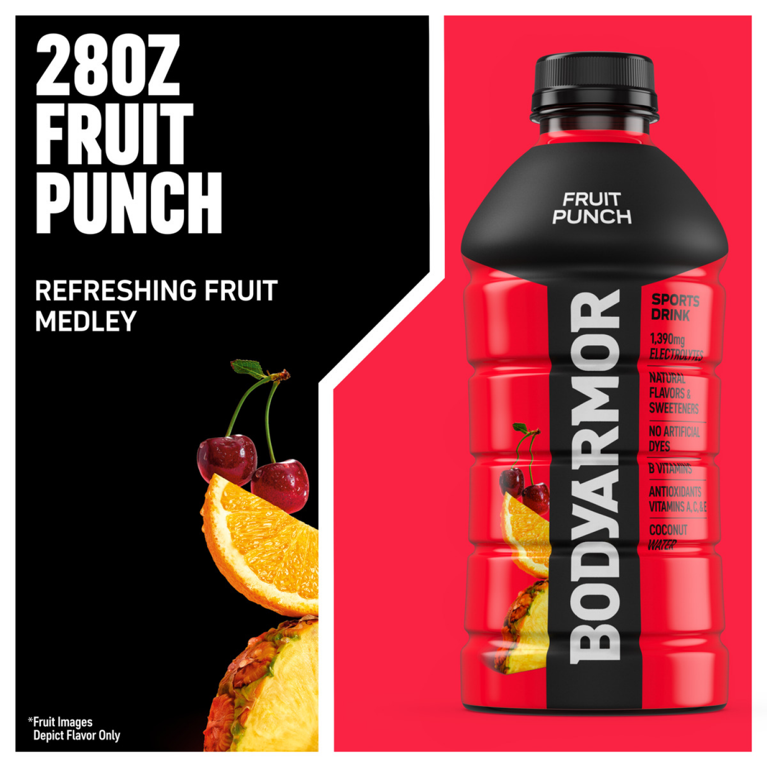 slide 2 of 5, BODYARMOR Fruit Punch Electrolyte Sports Drink, 28 fl oz Bottle, 28 fl oz