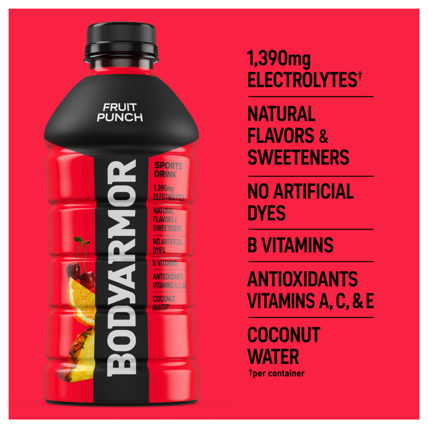 slide 4 of 5, BODYARMOR Fruit Punch Electrolyte Sports Drink, 28 fl oz Bottle, 28 fl oz