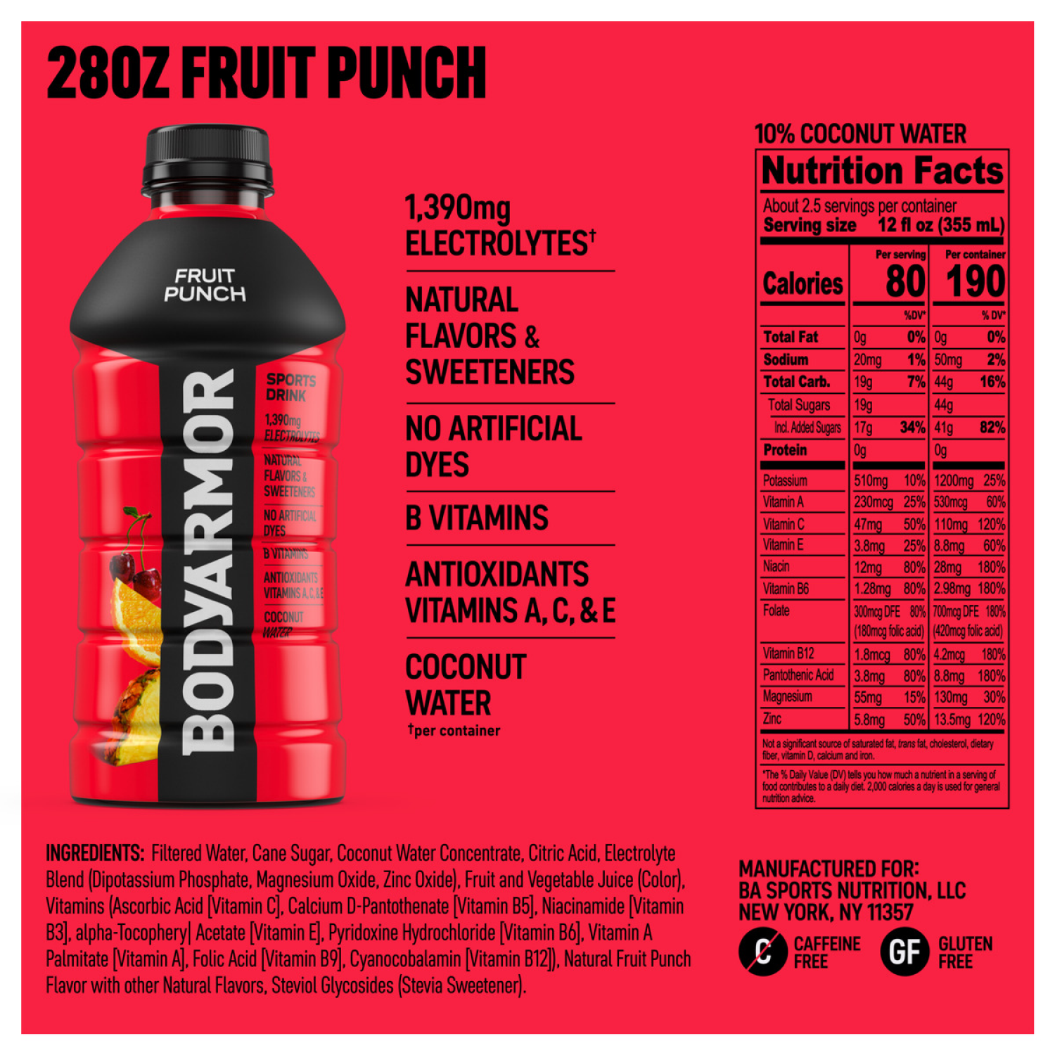 slide 5 of 5, BODYARMOR Fruit Punch Electrolyte Sports Drink, 28 fl oz Bottle, 28 fl oz
