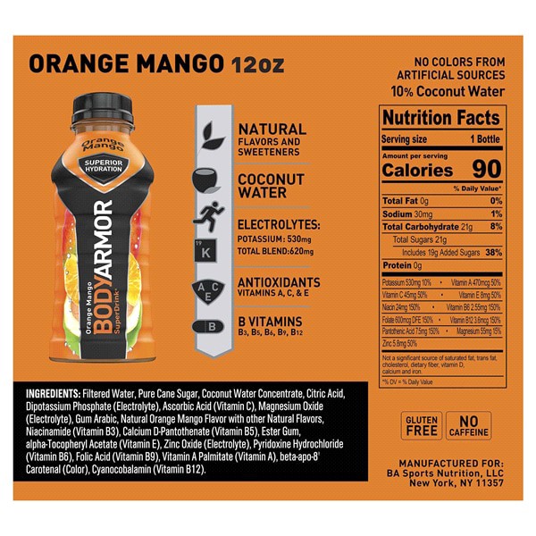 slide 4 of 5, BODYARMOR Sports Drink Orange Mango, 12 fl oz, 8 Pack, 8 ct; 12 oz