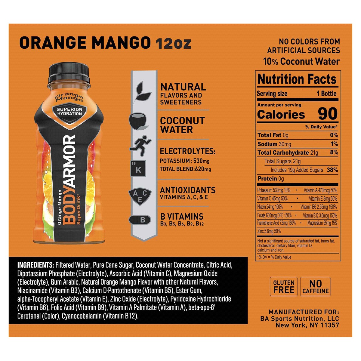 slide 5 of 5, BODYARMOR Sports Drink Orange Mango, 12 fl oz, 8 Pack, 8 ct; 12 oz