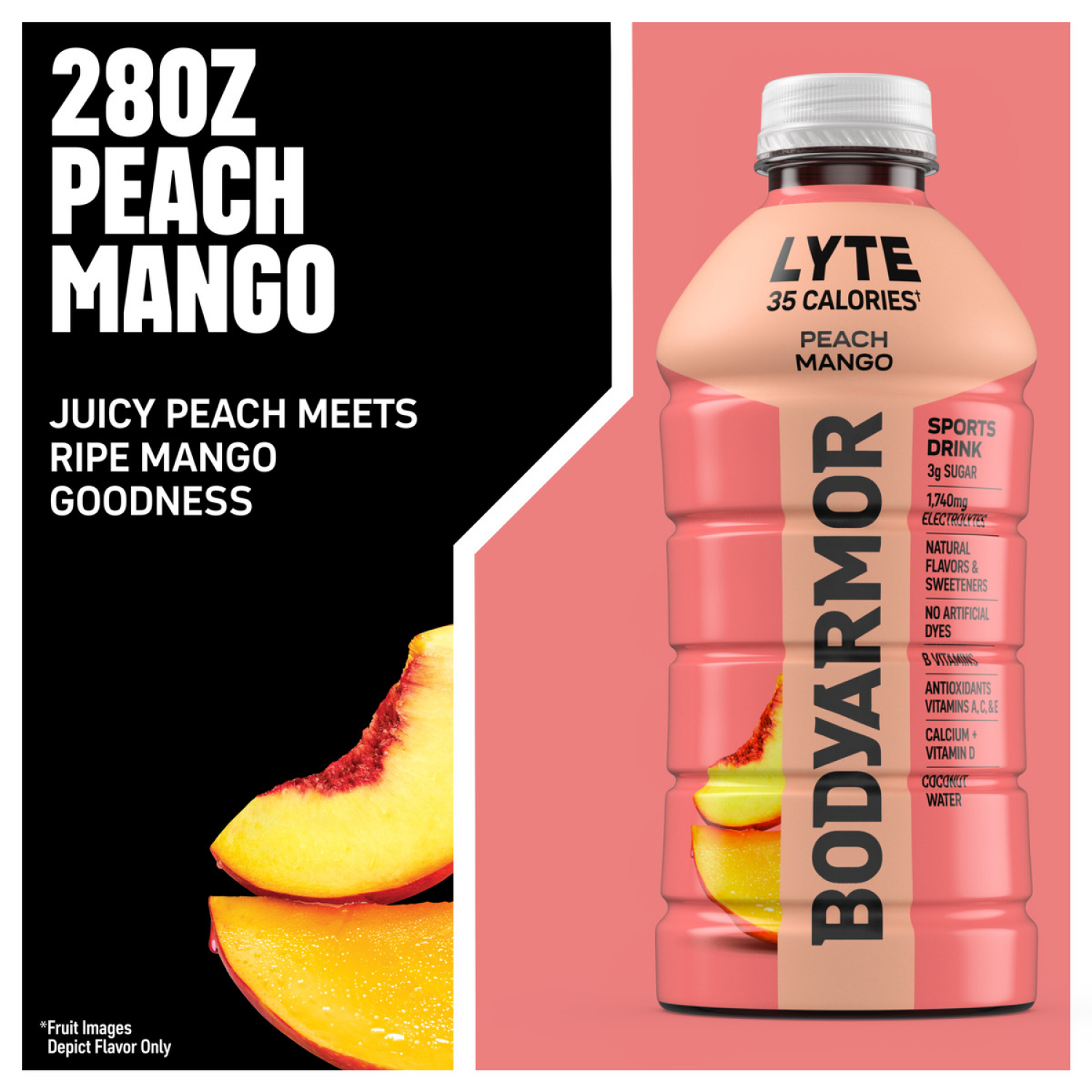 slide 2 of 5, BODYARMOR Lyte Peach Mango Electrolyte Sports Drink, 28 fl oz Bottle, 28 fl oz
