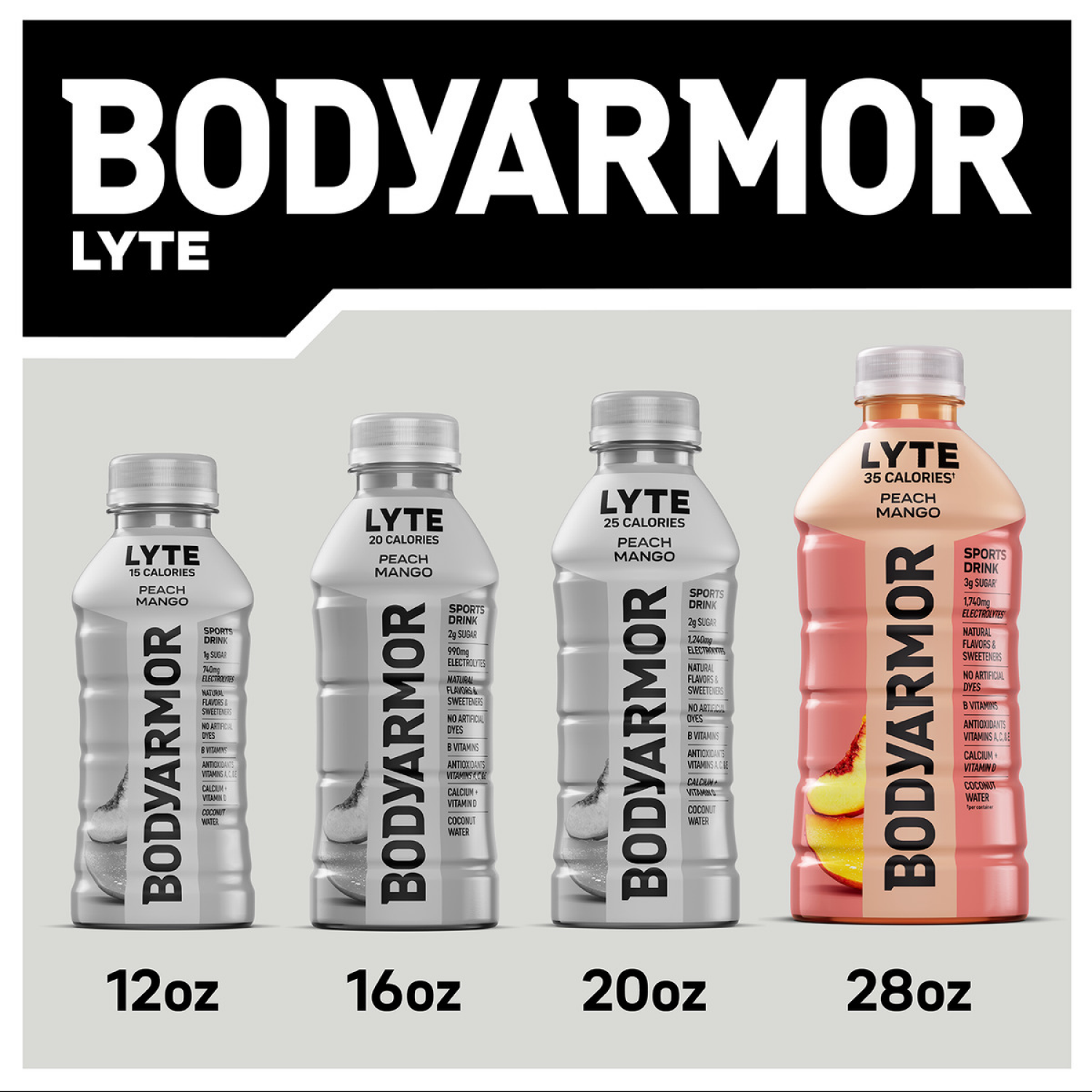 slide 3 of 5, BODYARMOR Lyte Peach Mango Electrolyte Sports Drink, 28 fl oz Bottle, 28 fl oz