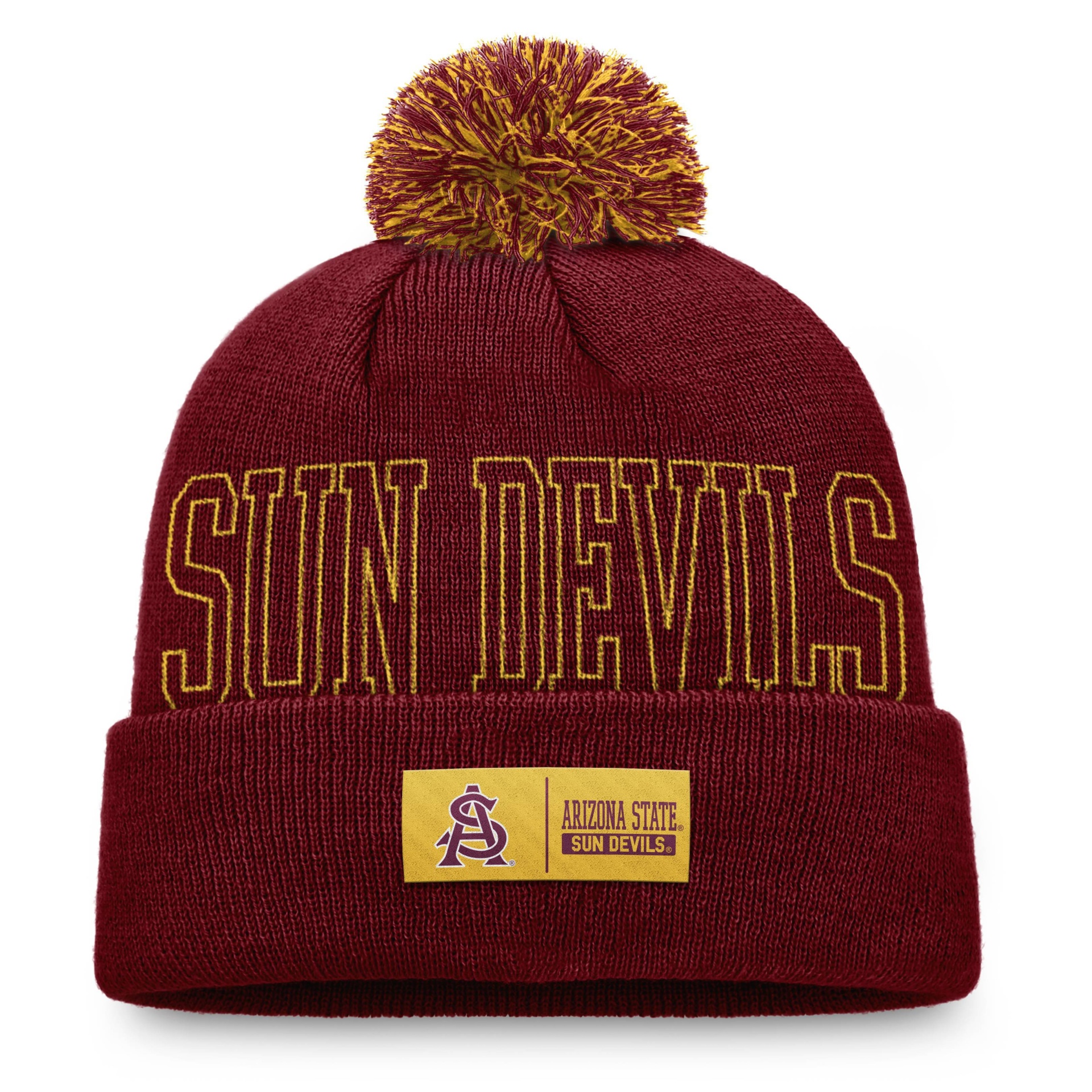 slide 1 of 2, NCAA Arizona State Sun Devils Adult Knit Cuffed Beanie with Pom, 1 ct