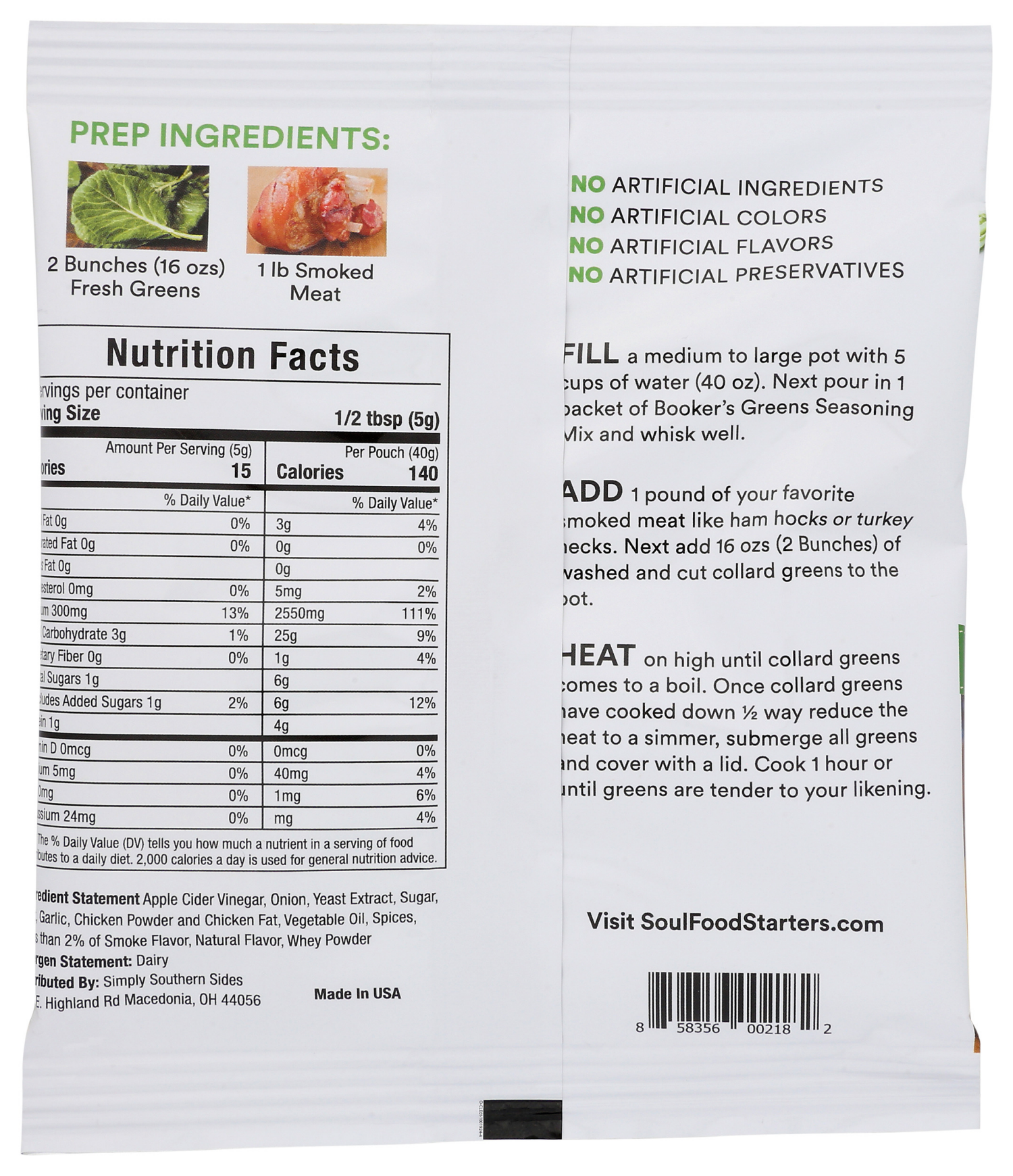 slide 2 of 2, Booker's Soul Food Starters Collard Greens Seasoning Mix 1.4 oz, 1.4 oz