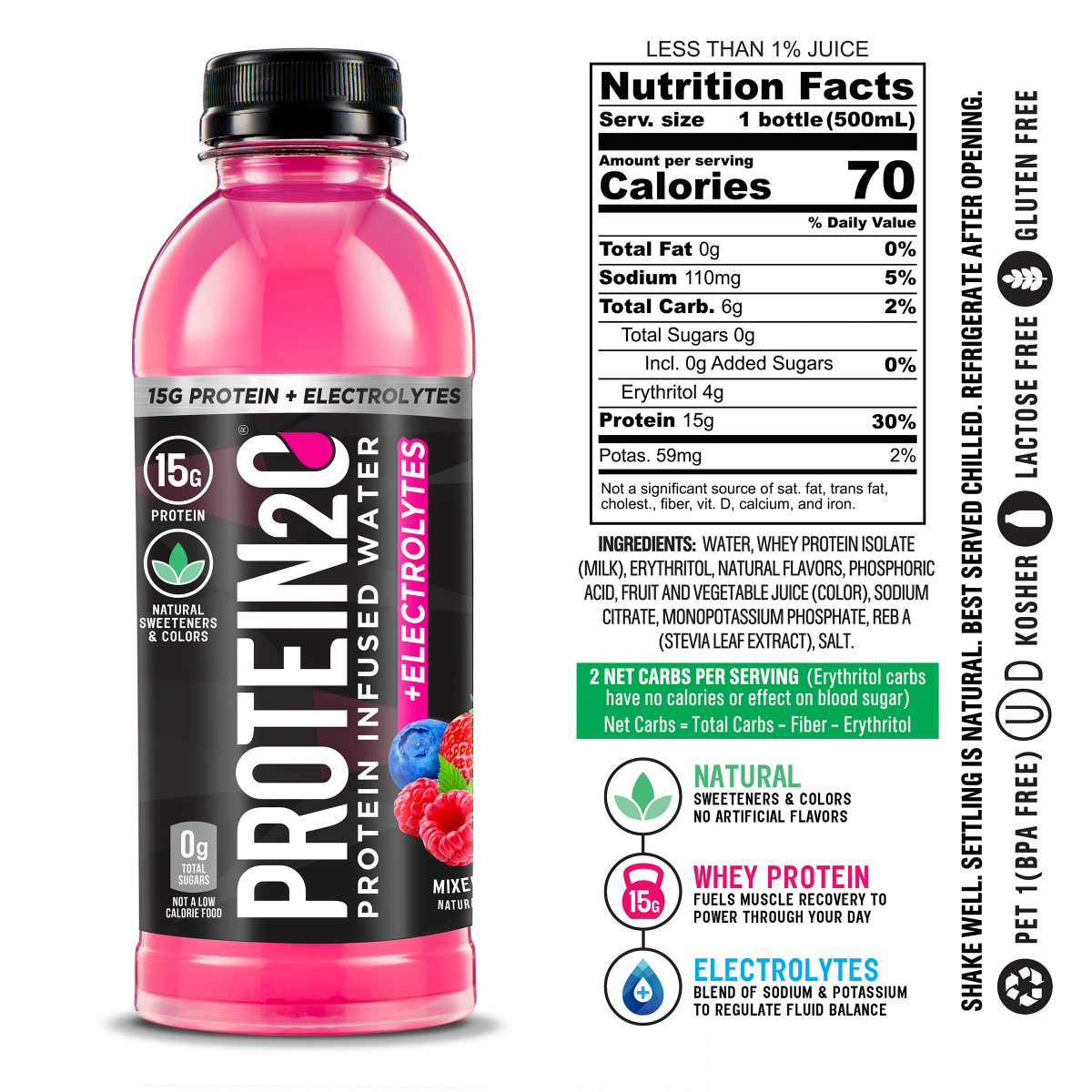 slide 2 of 2, Protein2o Mixed Berry Protein Hydration Drink 16.9 fl oz, 16.9 fl oz