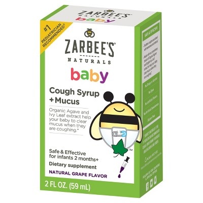 slide 1 of 9, Zarbee's Naturals Baby Cough Syrup & Mucus Reducer Liquid - Grape, 2 fl oz