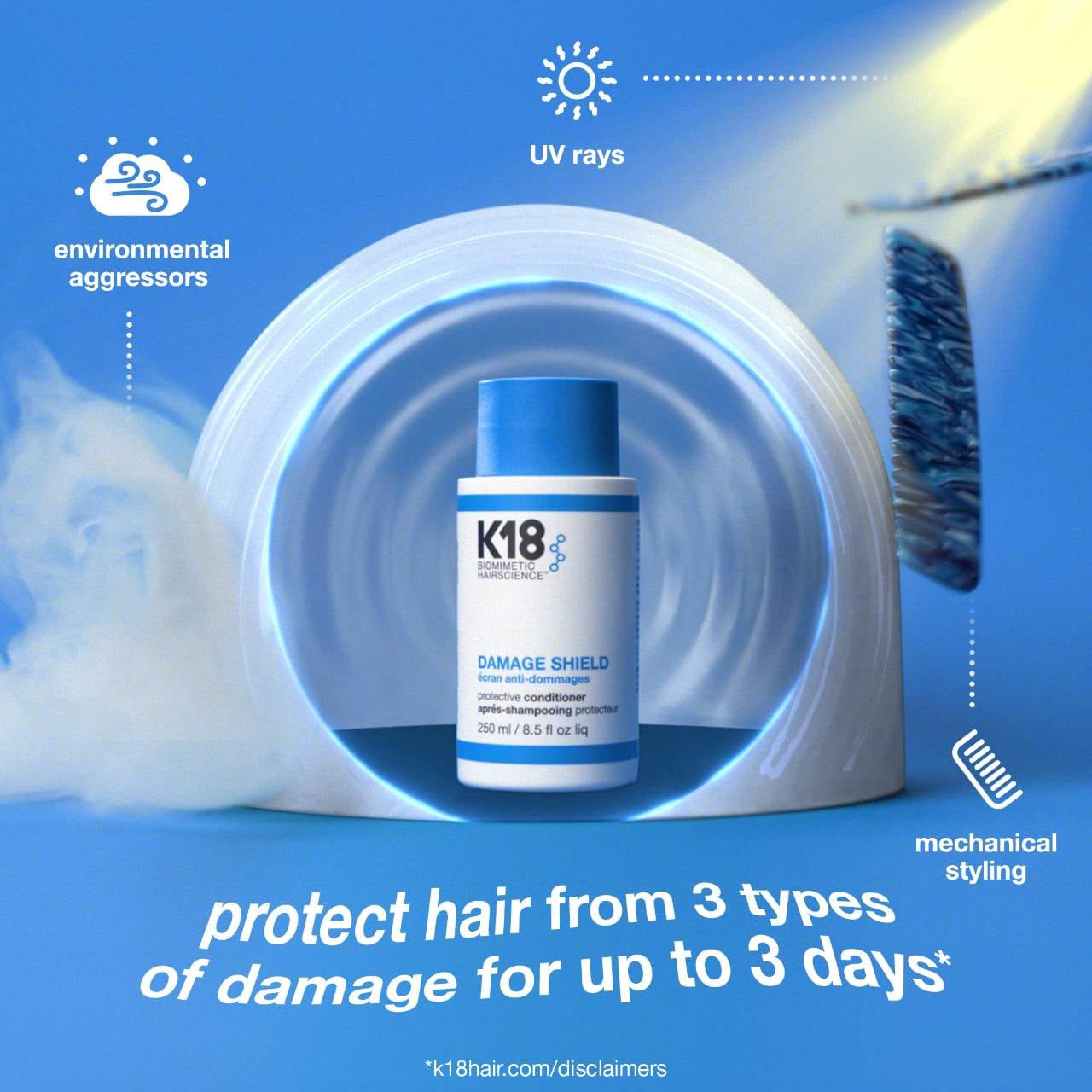 slide 7 of 9, K18 Biomimetic Hairscience DAMAGE SHIELD Protective Conditioner 8.5 oz / 250 mL,