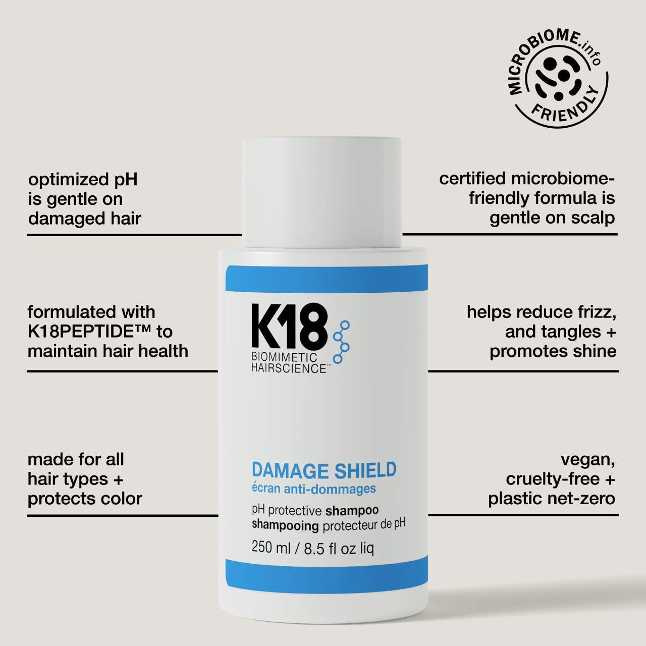 slide 3 of 7, K18 Biomimetic Hairscience DAMAGE SHIELD pH Protective Shampoo 8.5 oz,
