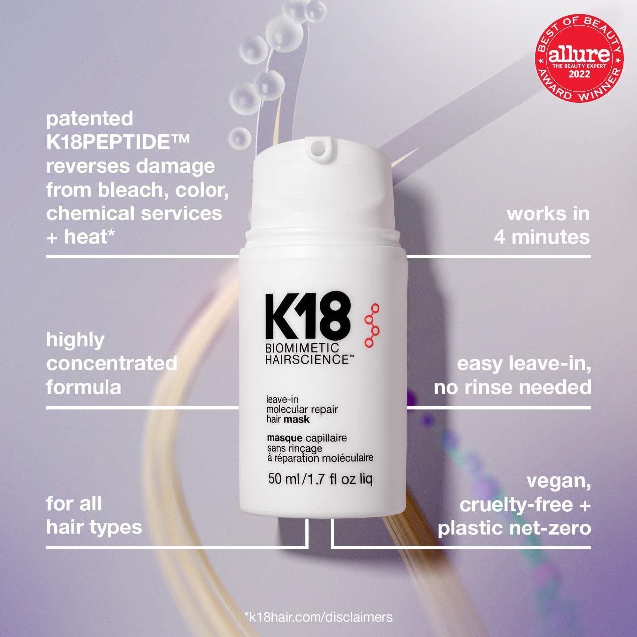 slide 5 of 11, K18 Biomimetic Hairscience Mini Leave-In Molecular Repair Hair Mask 0.5 oz/ 15 mL,