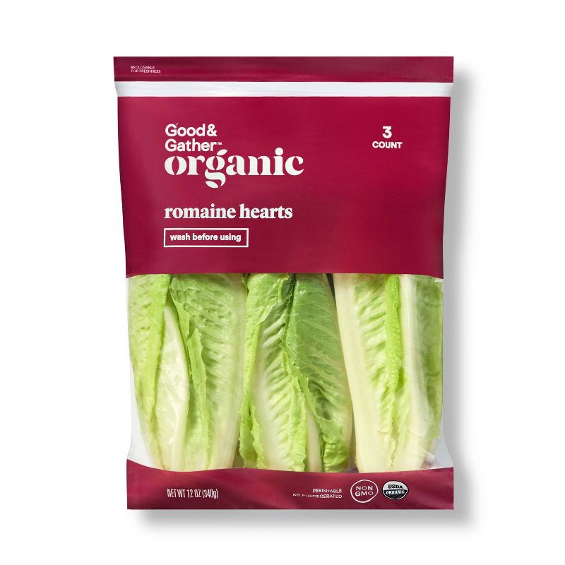 slide 1 of 4, Organic Romaine Hearts - 12oz/3ct - Good & Gather™, 3 ct; 12 oz