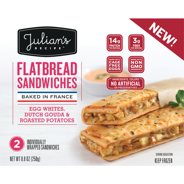 slide 1 of 1, Julian's Recipe Egg Whites, Dutch Gouda & Roasted Potatoes Flatbread Sandwiches , 8.8 oz