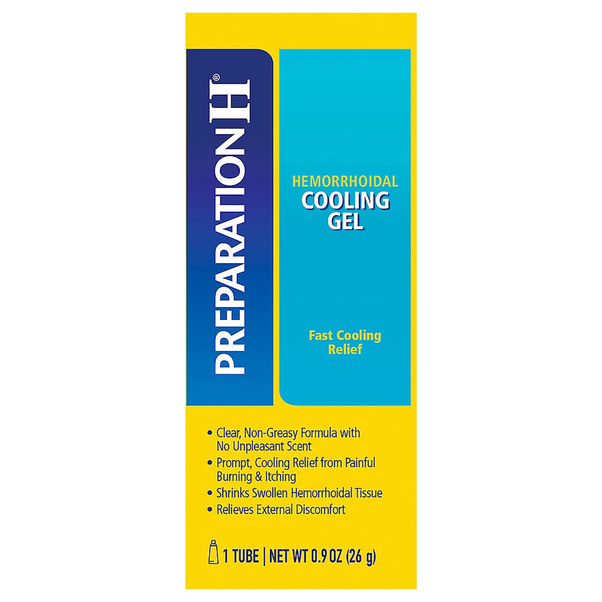 slide 1 of 6, PREPARATION H Hemorrhoid Symptom Treatment Cooling Gel, Fast Discomfort Relief with Vitamin E and Aloe, Tube (0.9 Ounce), 1 ct