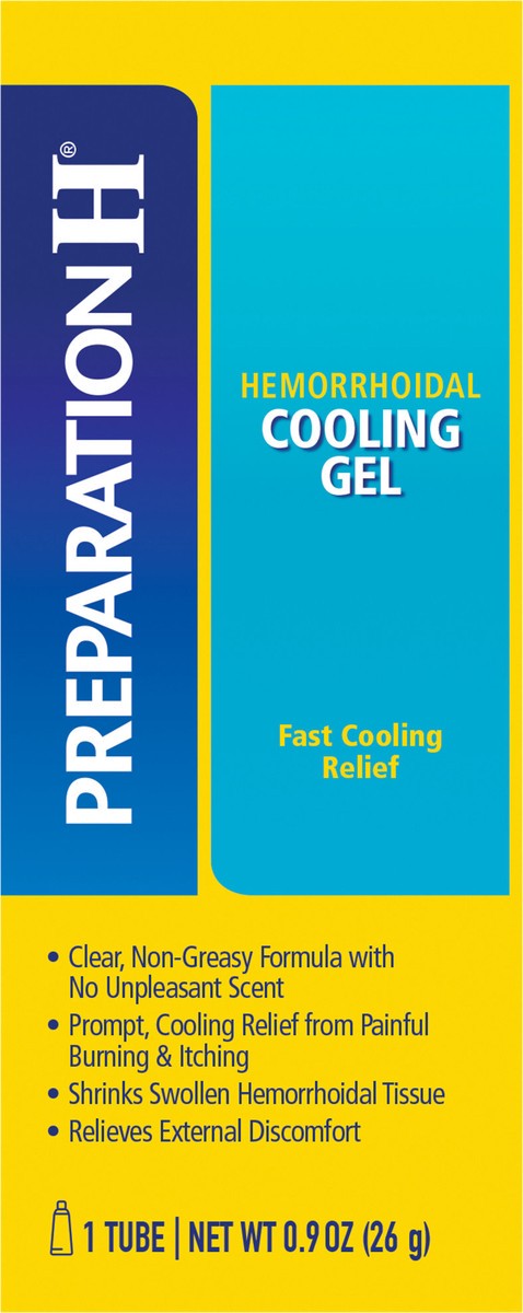 slide 1 of 1, PREPARATION H Hemorrhoid Symptom Treatment Cooling Gel, Fast Discomfort Relief with Vitamin E and Aloe, Tube (0.9 Ounce), 0.9 oz