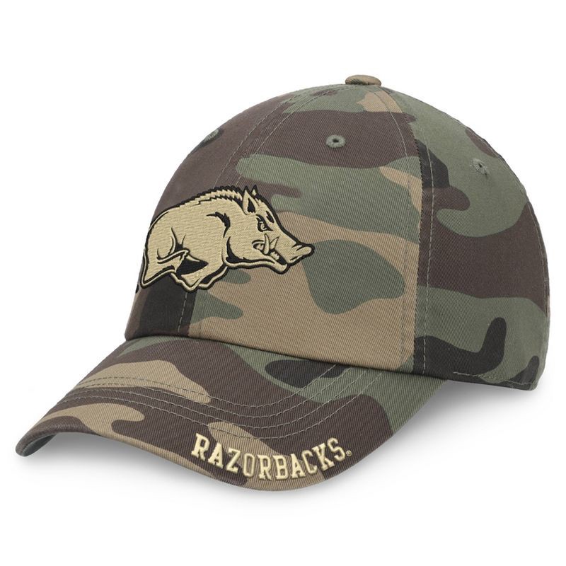 slide 1 of 2, NCAA Arkansas Razorbacks Camo Unstructured Washed Cotton Hat: Adjustable Camouflage Cap, 1 ct