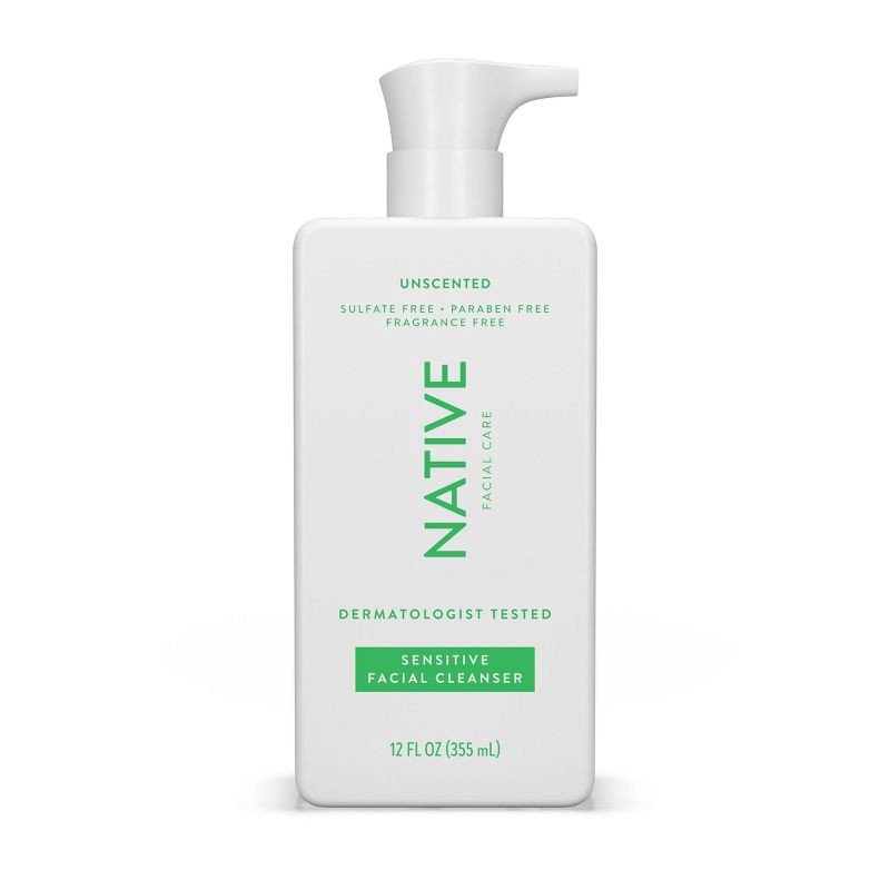 slide 2 of 6, Native Sensitive Skin Facial Cleanser - Unscented - 12 fl oz, 12 fl oz