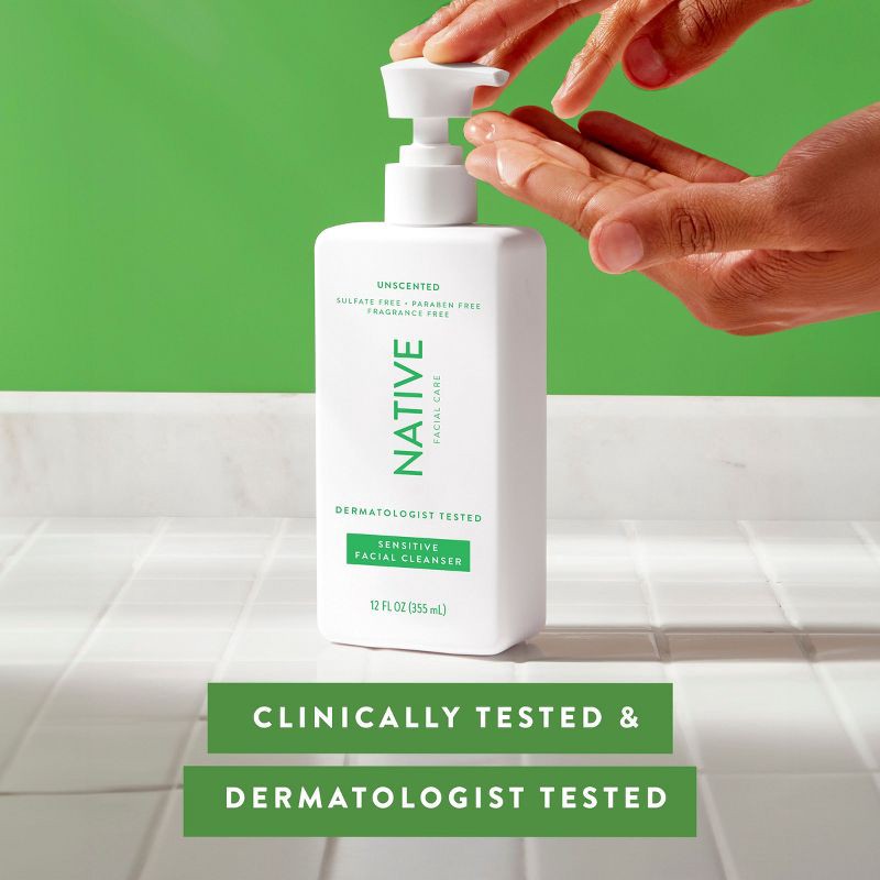slide 4 of 6, Native Sensitive Skin Facial Cleanser - Unscented - 12 fl oz, 12 fl oz