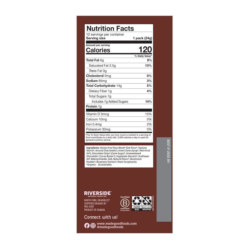 slide 3 of 4, MadeGood Organic Gluten Free Chocolate Chip Cookies Soft Baked Snack Pack - 12ct, 12 ct