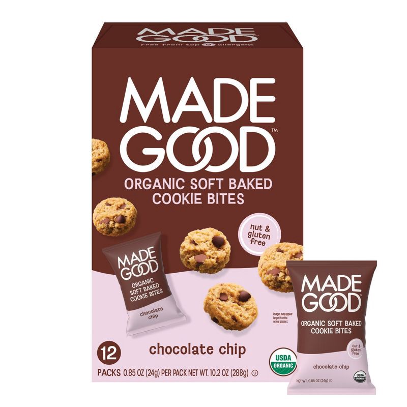 slide 1 of 10, MadeGood Organic Gluten Free Chocolate Chip Cookies Soft Baked Snack Pack - 12ct, 12 ct