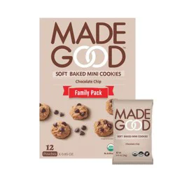 MadeGood Organic Gluten Free Chocolate Chip Cookies Soft Baked Snack Pack - 12ct