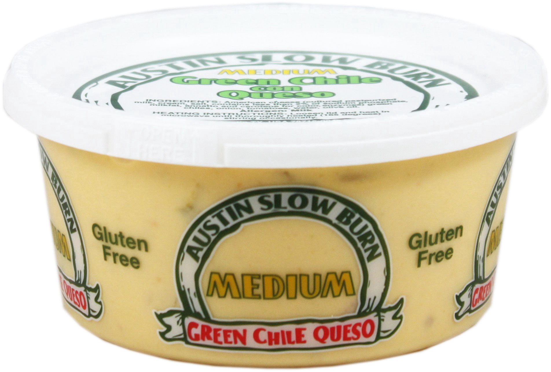 slide 1 of 1, Austin Slow Burn Green Medium Chile Con Queso, 12 oz