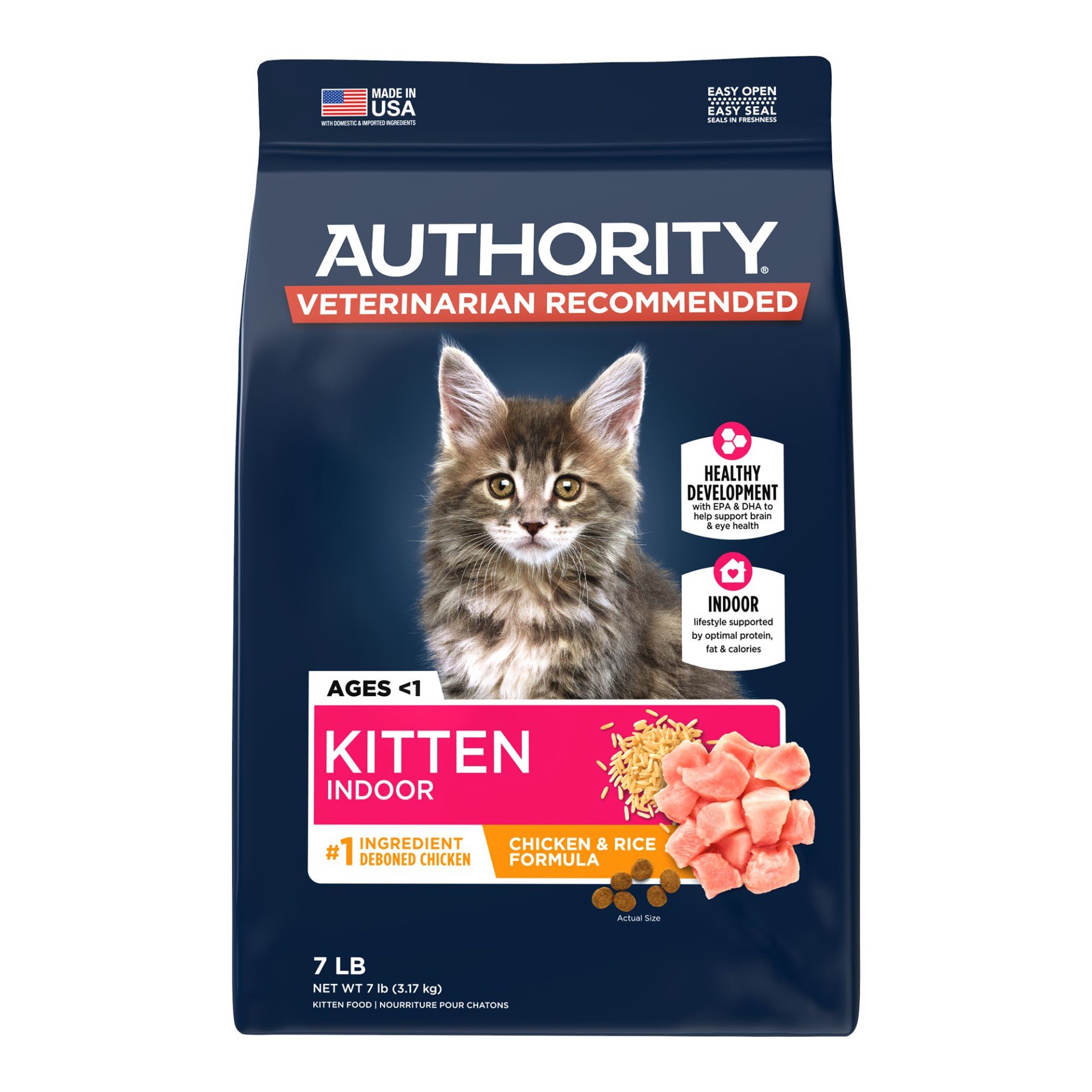 slide 1 of 1, Authority Everyday Health Indoor Kitten Cat Dry Food - Chicken & Rice, With-Grain, 7 lb