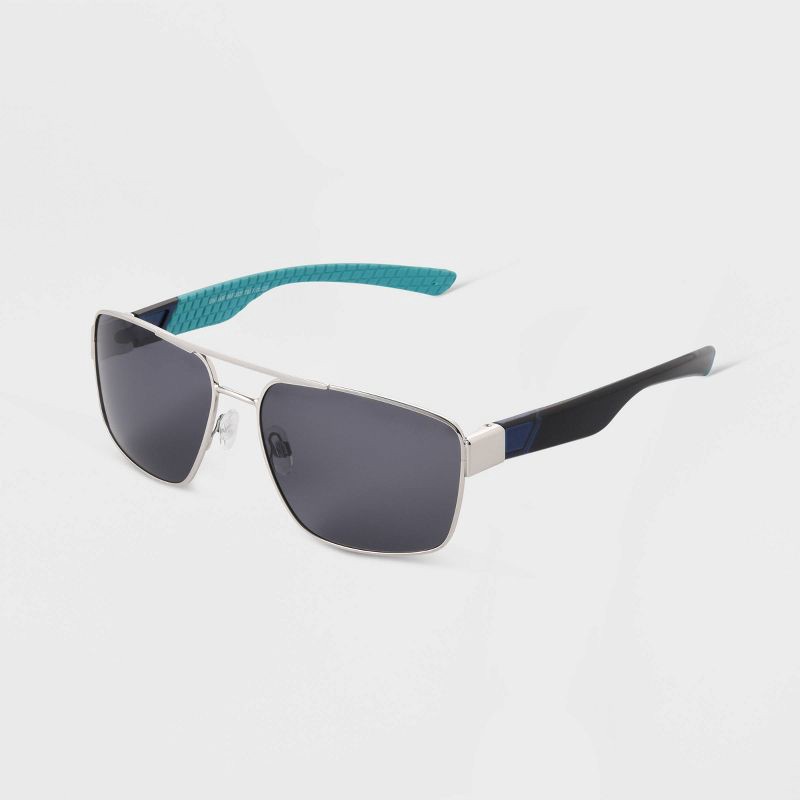 slide 2 of 2, Men's Metal Aviator Sunglasses - All In Motion™ Silver: Medium Fit, UV Protection, Shatter-Resistant, Hinged Temple, 1 ct