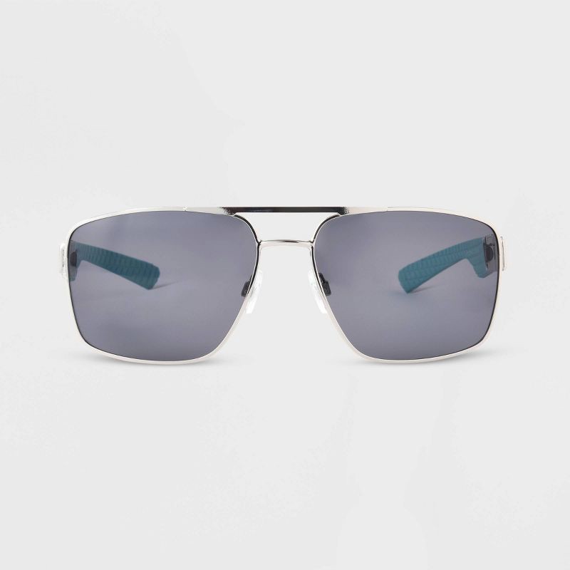 slide 1 of 2, Men's Metal Aviator Sunglasses - All In Motion™ Silver: Medium Fit, UV Protection, Shatter-Resistant, Hinged Temple, 1 ct
