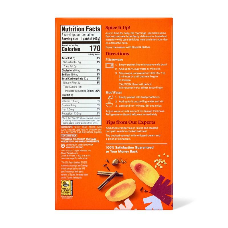 slide 2 of 5, Pumpkin Spice Naturally Flavored with Other Natural Flavors Instant Oatmeal - 12.1oz - Good & Gather™, 12.1 oz