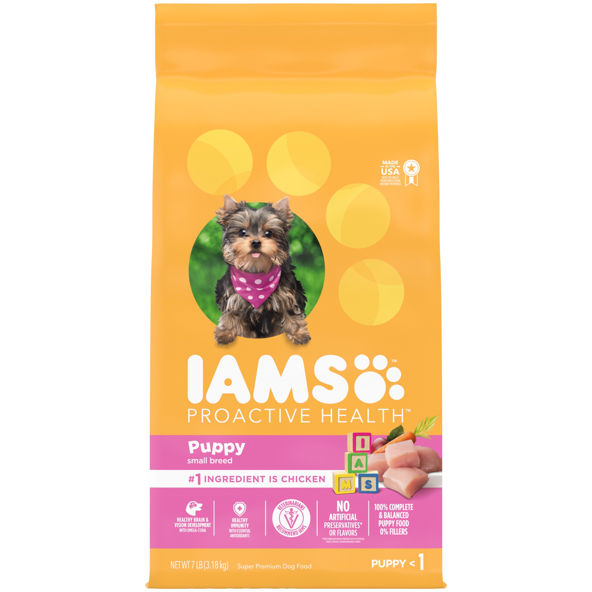 slide 1 of 1, IAMS Small & Toy Breed Smart Puppy Dry Dog Food for Small Dogs with Real Chicken, 7 lb