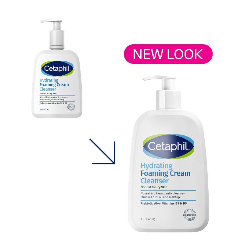slide 2 of 8, Cetaphil Hydrating Foaming Cream Facial Cleanser Face Wash with Niacinamide - 16oz, 16 oz