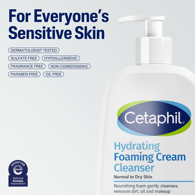 slide 7 of 8, Cetaphil Hydrating Foaming Cream Facial Cleanser Face Wash with Niacinamide - 16oz, 16 oz