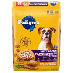 Pedigree Adult Dry Dog Food Roasted Chicken & Vegetable Flavor With Bacon Flavored Bites, 18 lb. Bag
