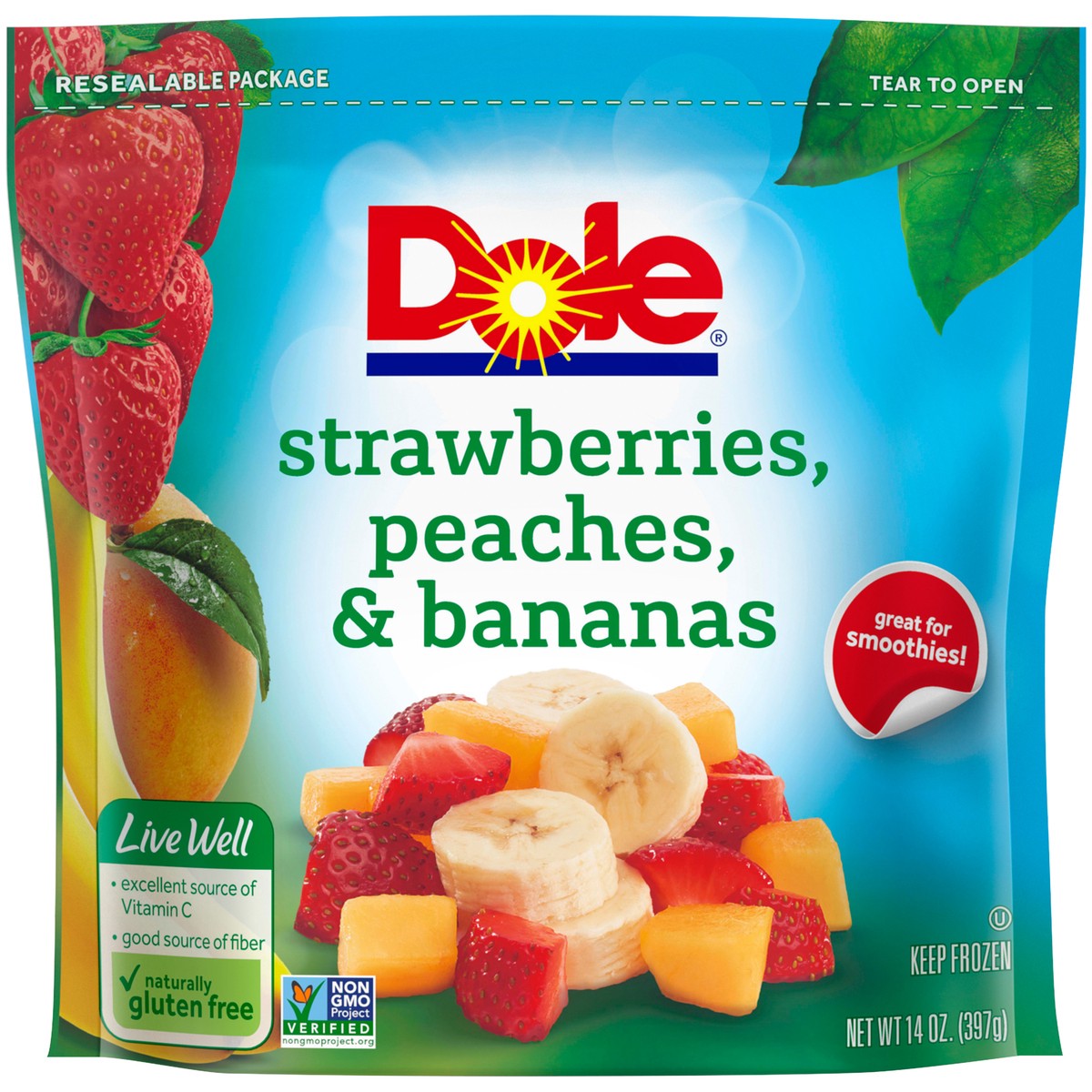 slide 1 of 9, Dole Strawberries, Peaches, & Bananas, 14 oz