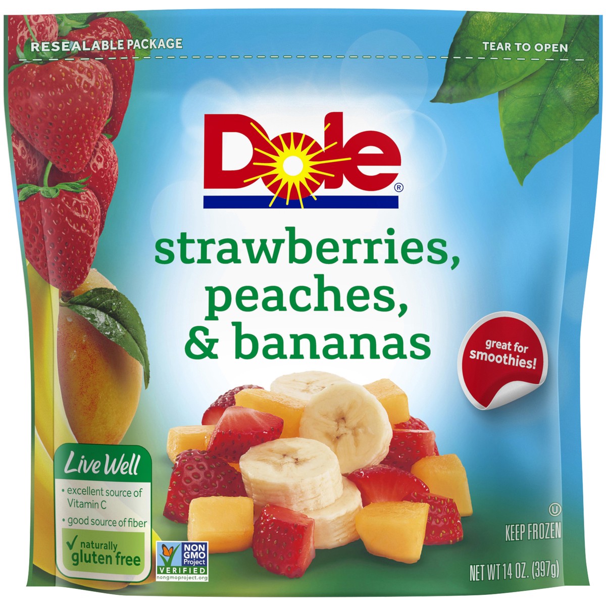 slide 1 of 9, Dole Strawberries, Peaches & Bananas, 14 oz