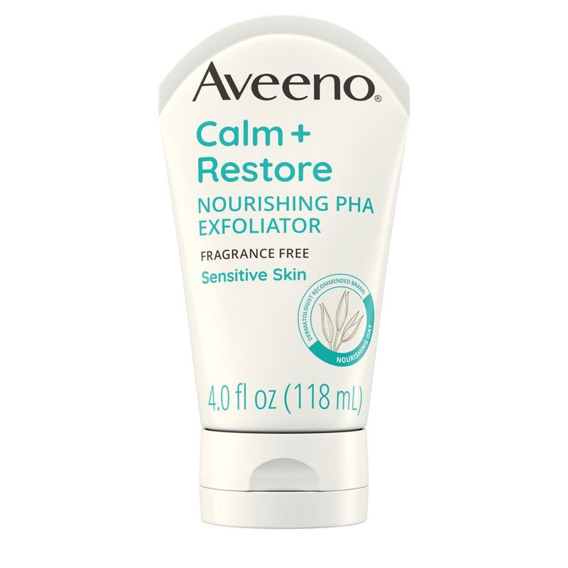 slide 1 of 1, Aveeno Calm + Restore Nourishing PHA Facial Exfoliator Cleanser for Sensitive Skin - Fragrance Free - 4 fl oz, 4 fl oz