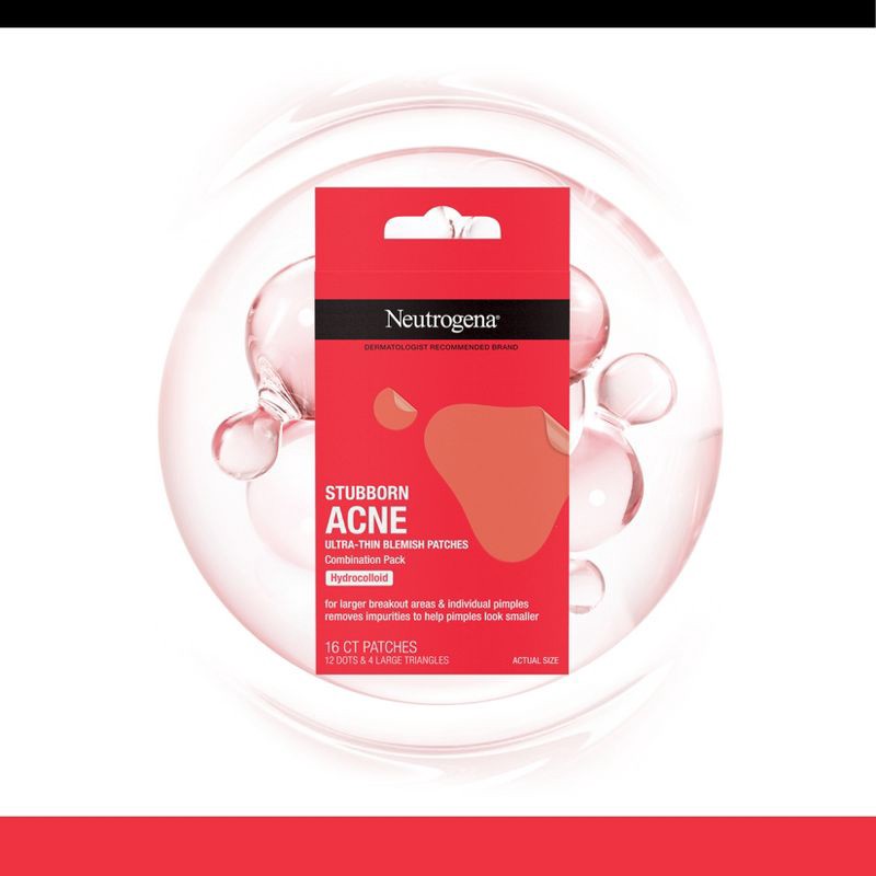 slide 2 of 12, Neutrogena Stubborn Acne Ultra-Thin Blemish Hydrocolloid Patches, Combination Pack - 16 Patches, 1 ct