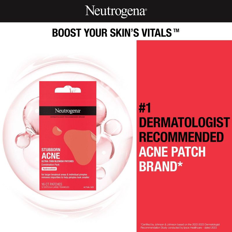 slide 3 of 12, Neutrogena Stubborn Acne Ultra-Thin Blemish Hydrocolloid Patches, Combination Pack - 16 Patches, 1 ct