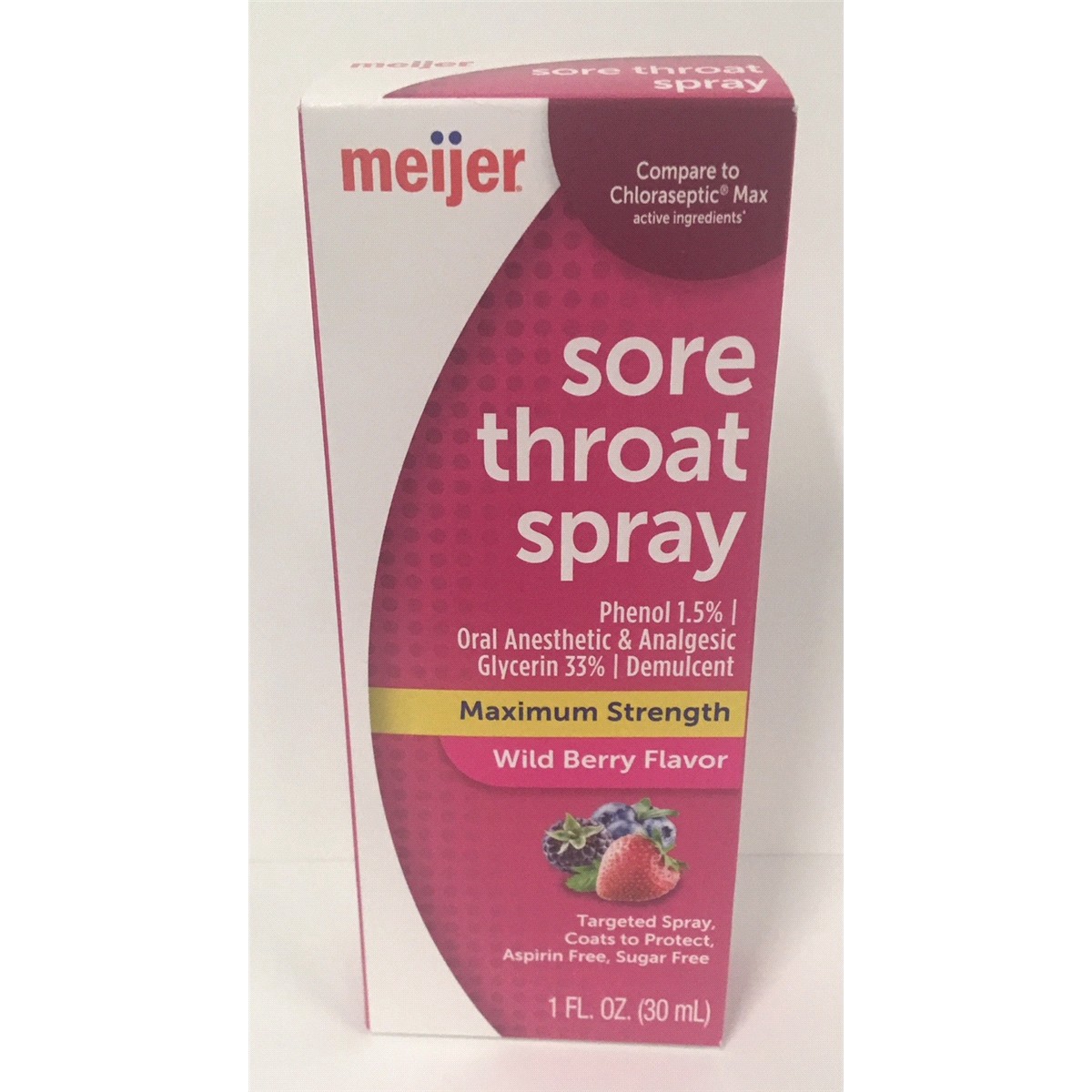 slide 1 of 13, Meijer Maximum Strength Sore Throat Spray Wild Berry Flavor, 1 oz