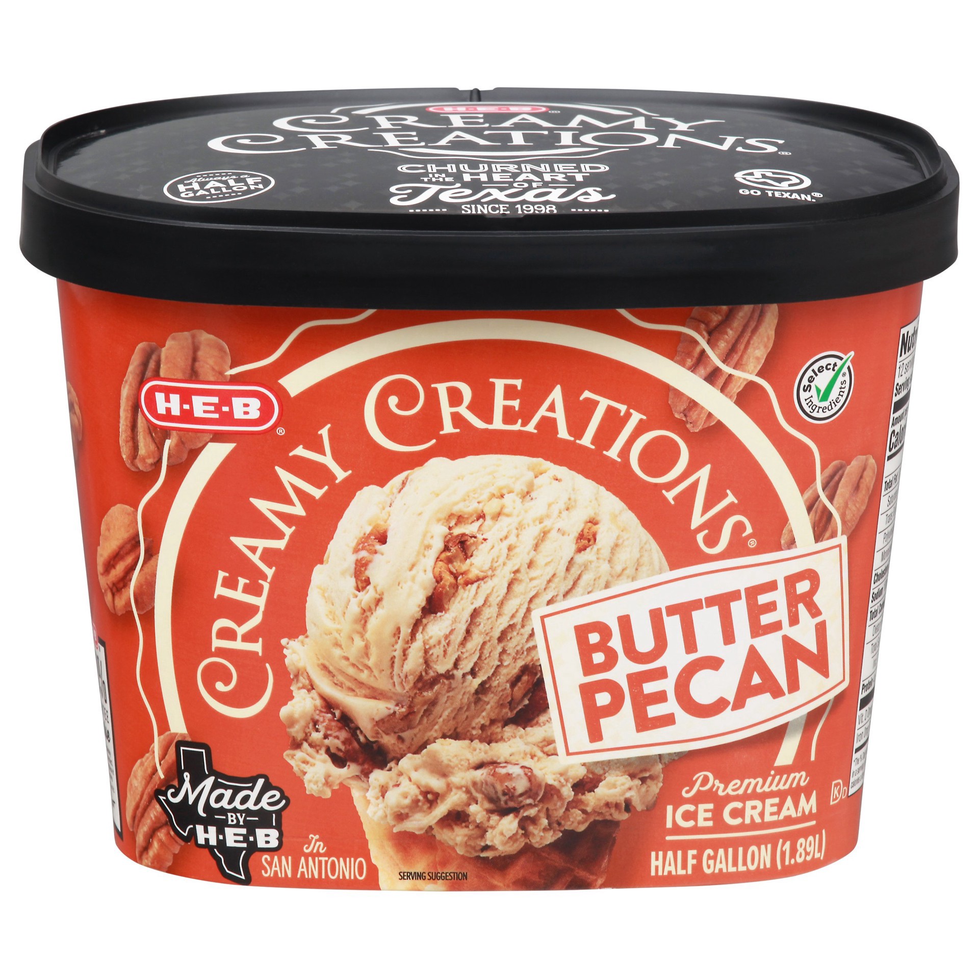 slide 1 of 1, H-E-B Creamy Creations Buttered Pecan Ice Cream, 64 fl oz