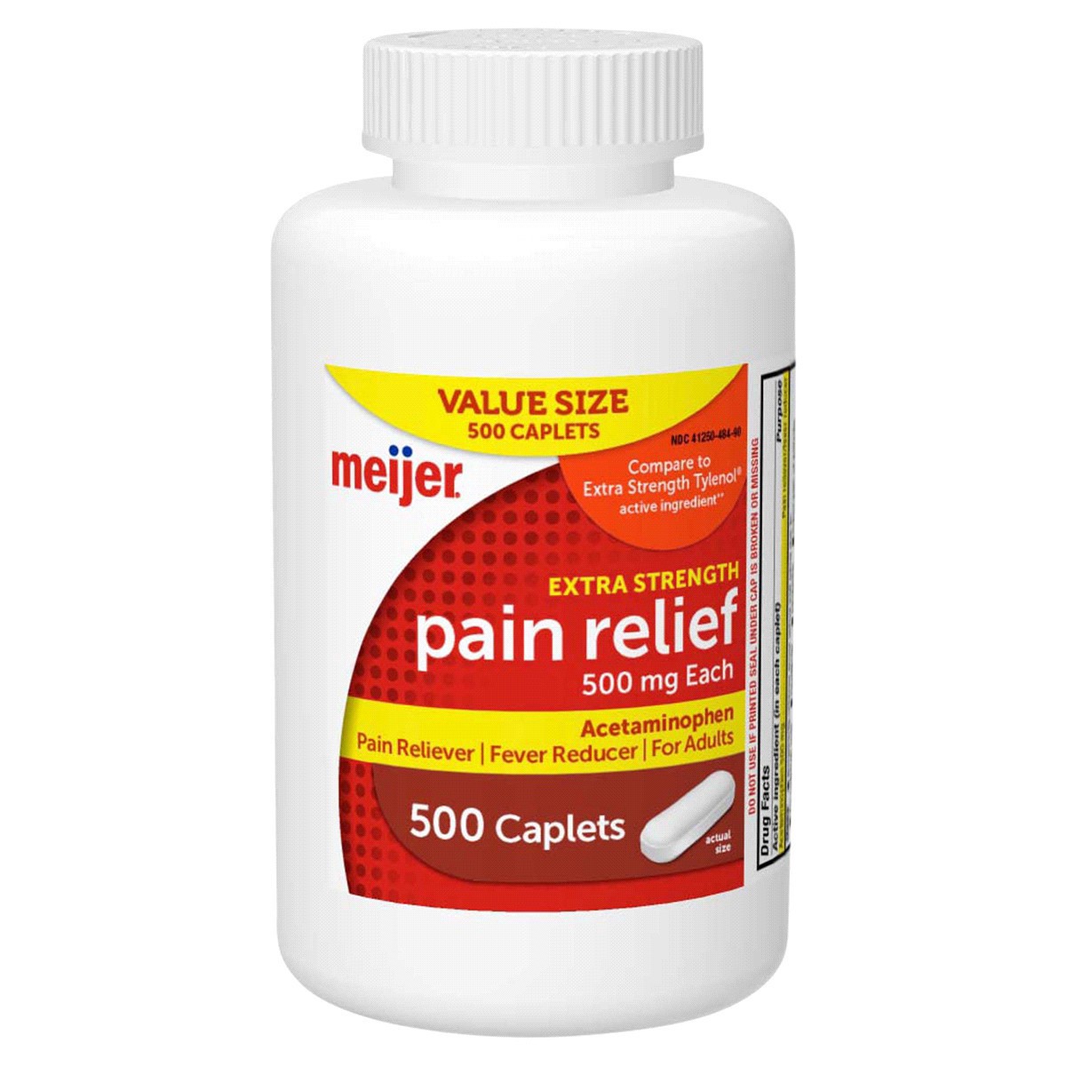 slide 1 of 25, Meijer Extra Strength Acetaminophen Caplets, Pain Reliever and Fever Reducer, 500 mg, 500 ct