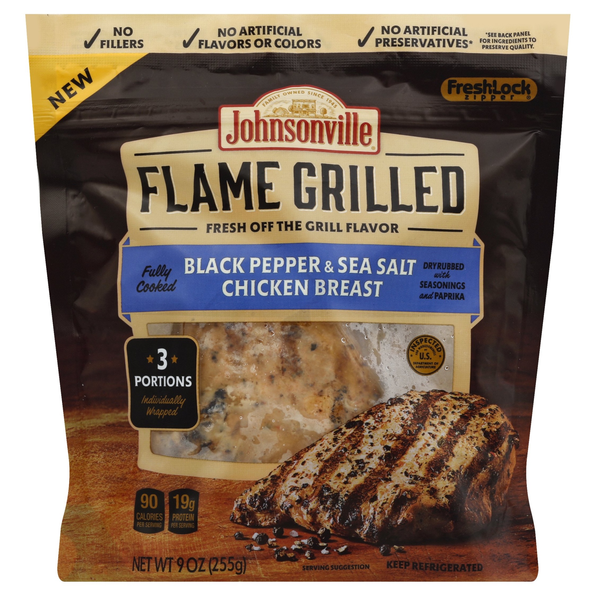 slide 1 of 1, Johnsonville Black Pepper Sea Salt Flame Grilled Chicken, 9 oz