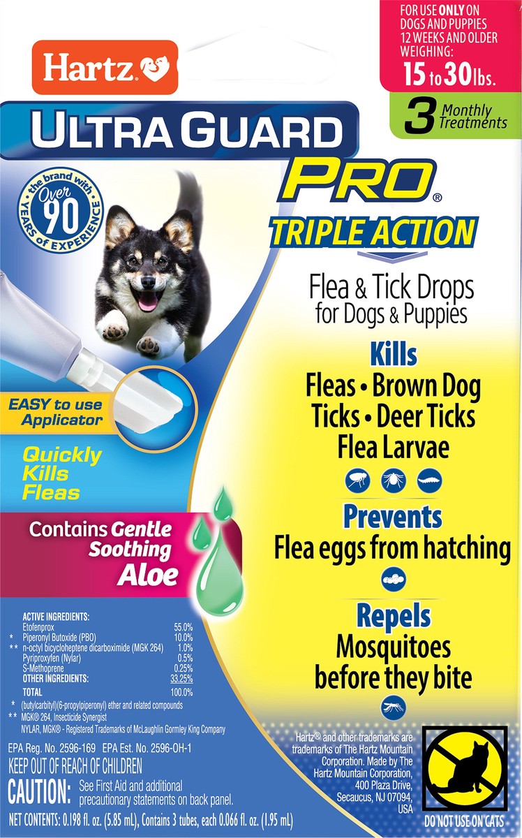 slide 3 of 5, Hartz UltraGuard Pro Flea & Tick Drops For Dogs And Puppies 15-30lbs, 3 Month Supply, 3 ct