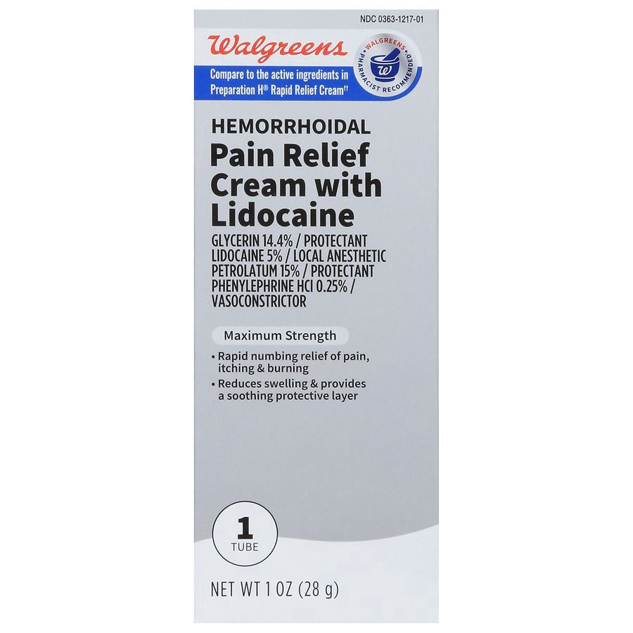 slide 1 of 5, Walgreens Hemorrhoidal Pain Relief Cream with Lidocaine, 1 oz