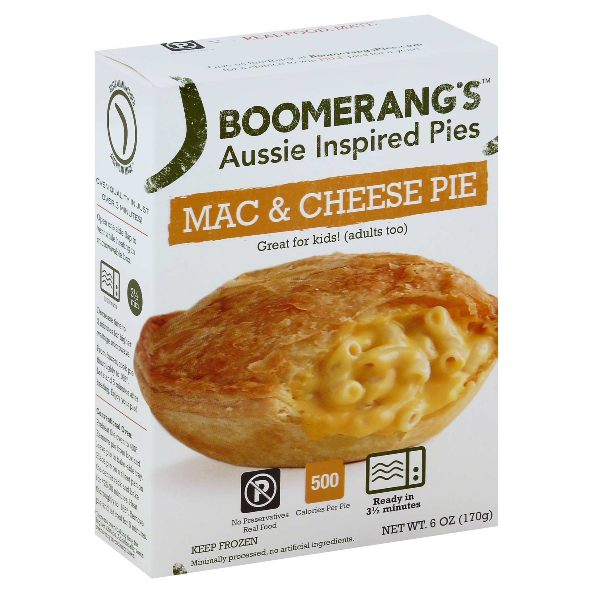 slide 1 of 1, Boomerang's Mac & Cheese Pie, 6 oz