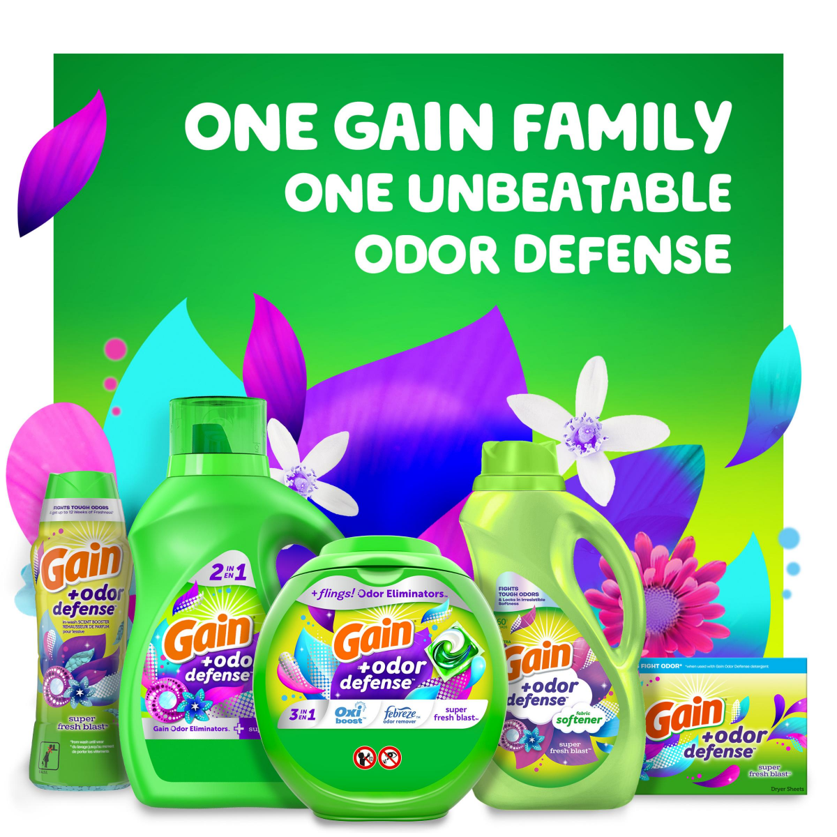 slide 23 of 29, Gain + Odor Defense Liquid Laundry Detergent, Super Fresh Blast Scent, 128 Loads, HE Compatible, 184 fl oz