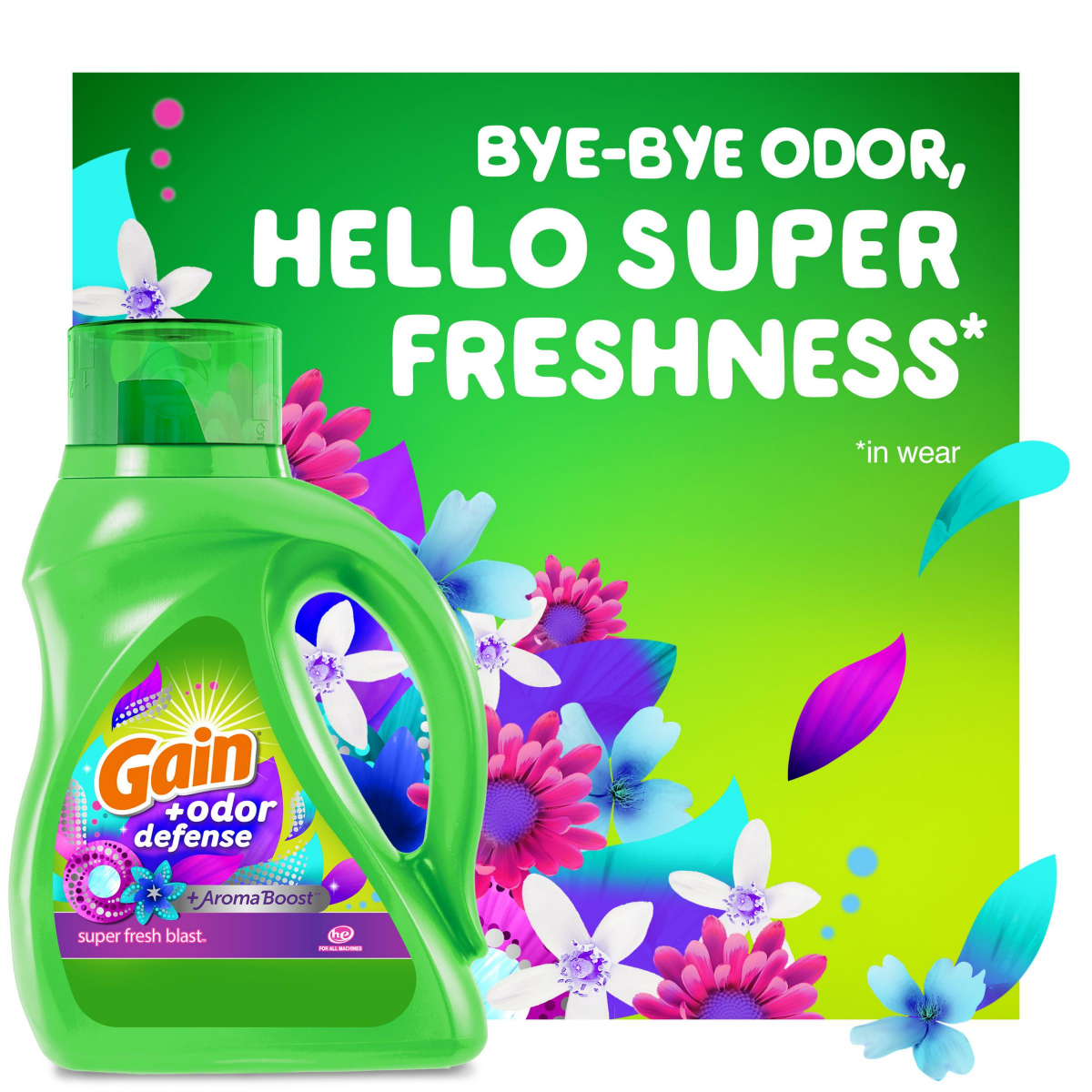 slide 26 of 29, Gain + Odor Defense Liquid Laundry Detergent, Super Fresh Blast Scent, 128 Loads, HE Compatible, 184 fl oz